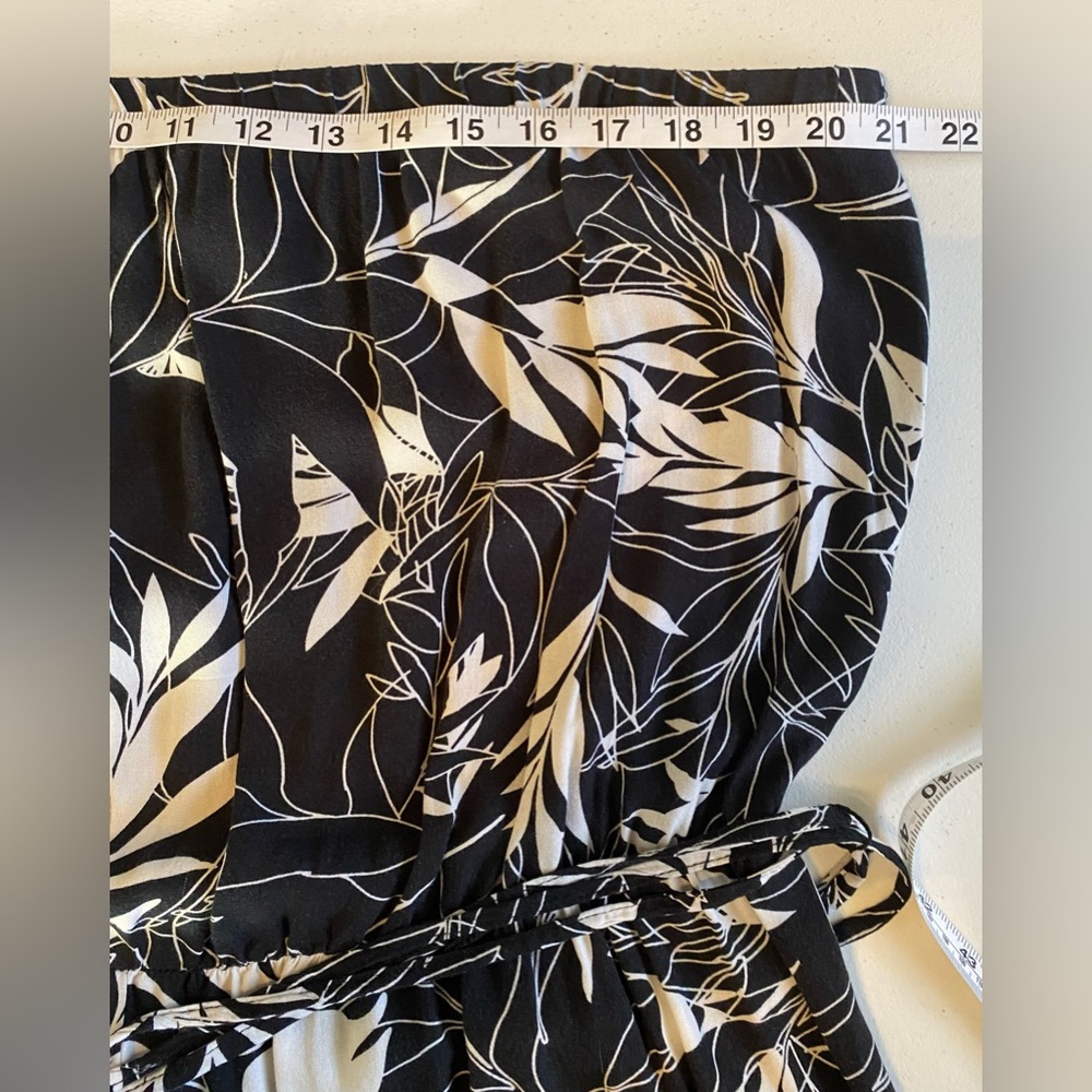 Vintage J.B.S. Strapless Wide Leg Tropical Leaves Print Black/White Jumpsuit 3X - Picture 6 of 12